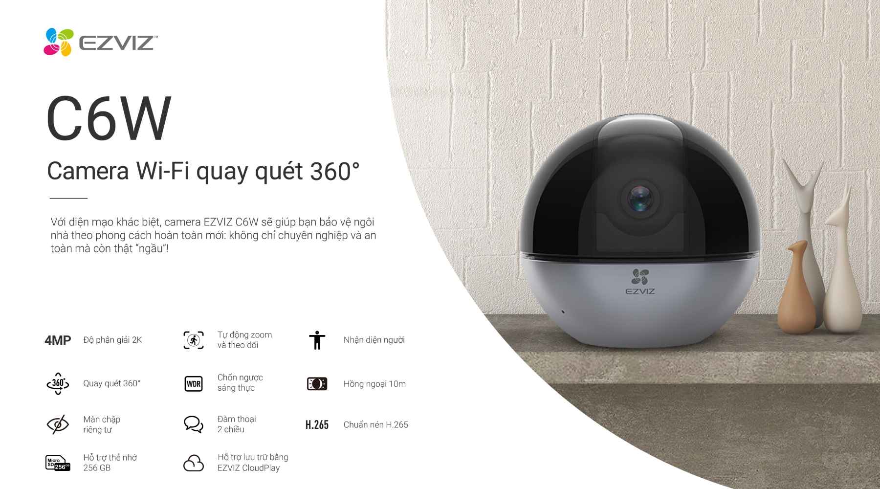 Camera Ezviz C6W - Camera Wifi quay quét 360 độ