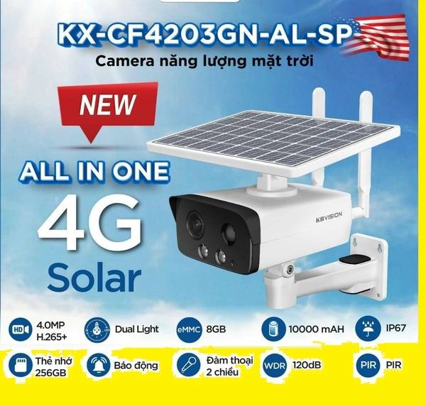 Camera 4g tích hợp pin năng lượng mặt trời 4MP- KBVISION KX-CF4203GN-AL-SP