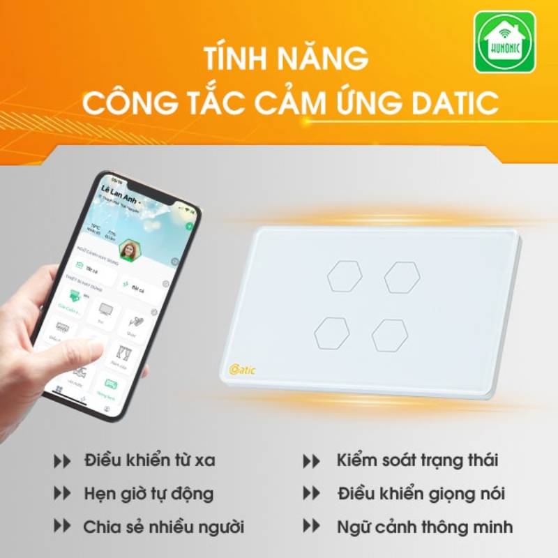 Công Tắc Cảm Ứng Datic 4 Nút Màu Trắng